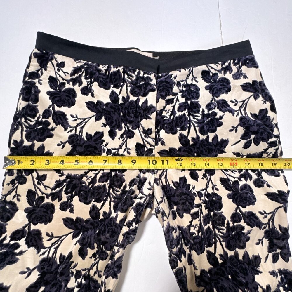 Tory Burch Dayton Floral Velvet Pants Size 8 Ivory Purple Flocked - Picture 15 of 16